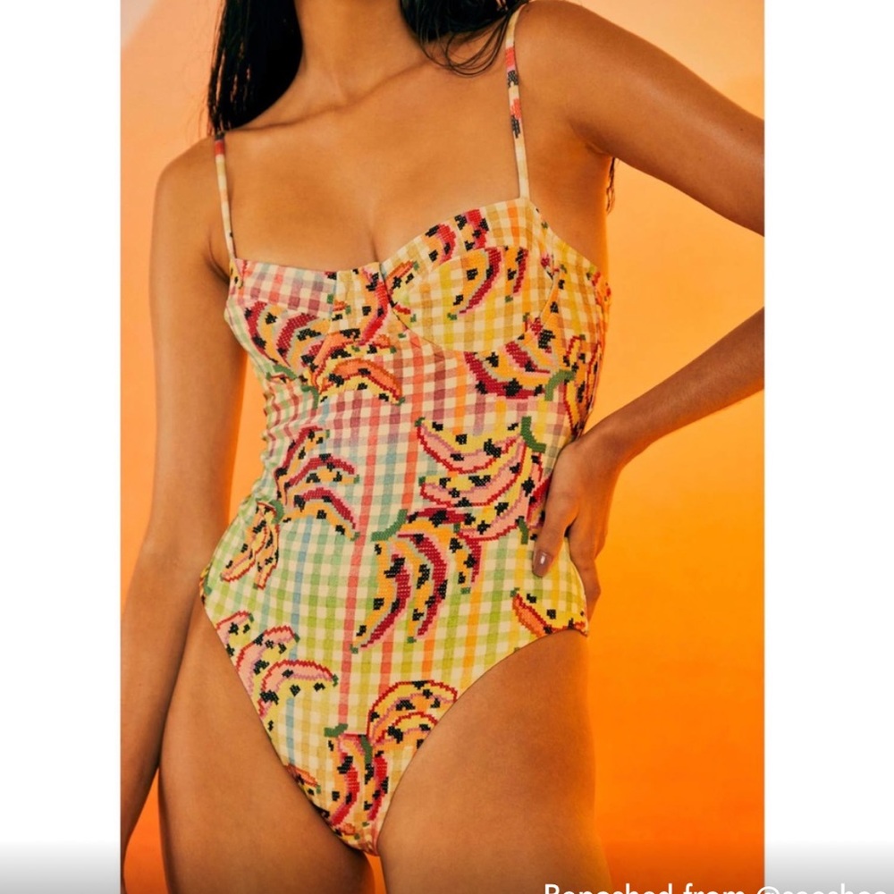 FARM RIO Swim Gingham Banana One Piece Swim SZ M NEW